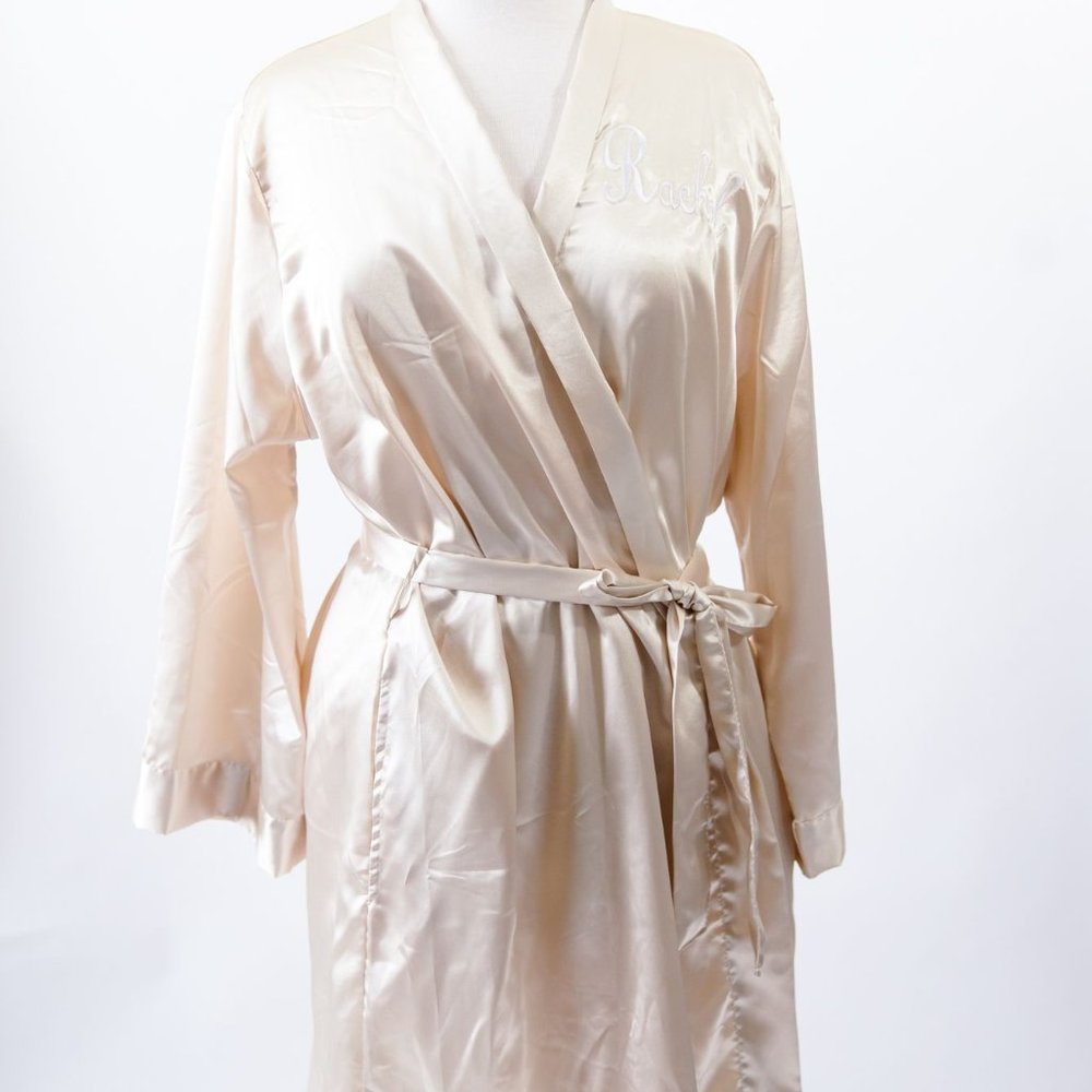 Leisureland “RACHEL” Monogram Satin Robe